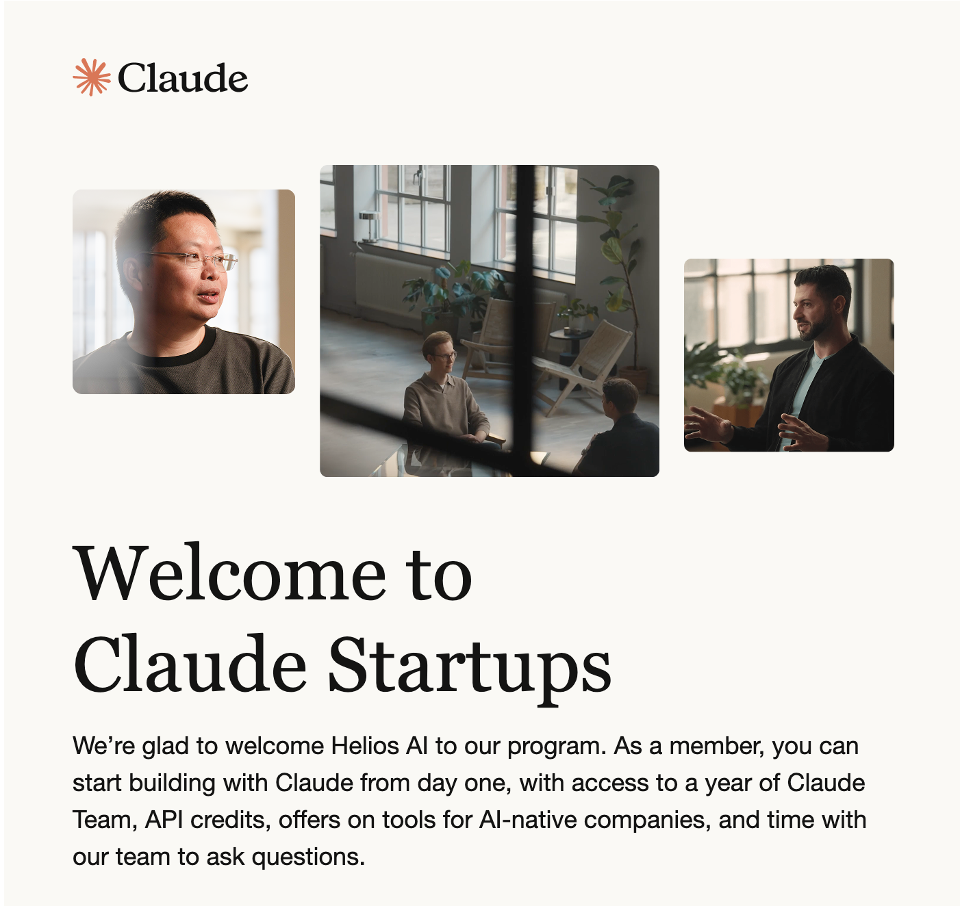 Bienvenue dans Claude Startups — Anthropic accueille Helios AI